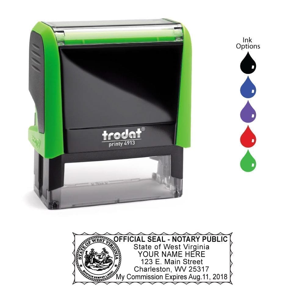 West Virginia Notary Stamp - Trodat 4913 Apple Green