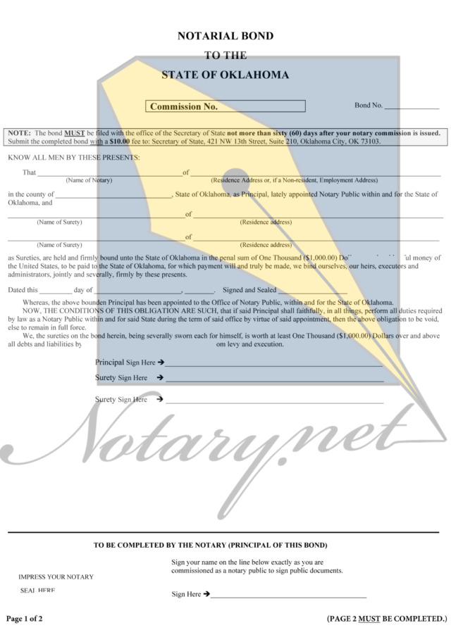 Oklahoma Notary Bond Travelers Insurance 4510