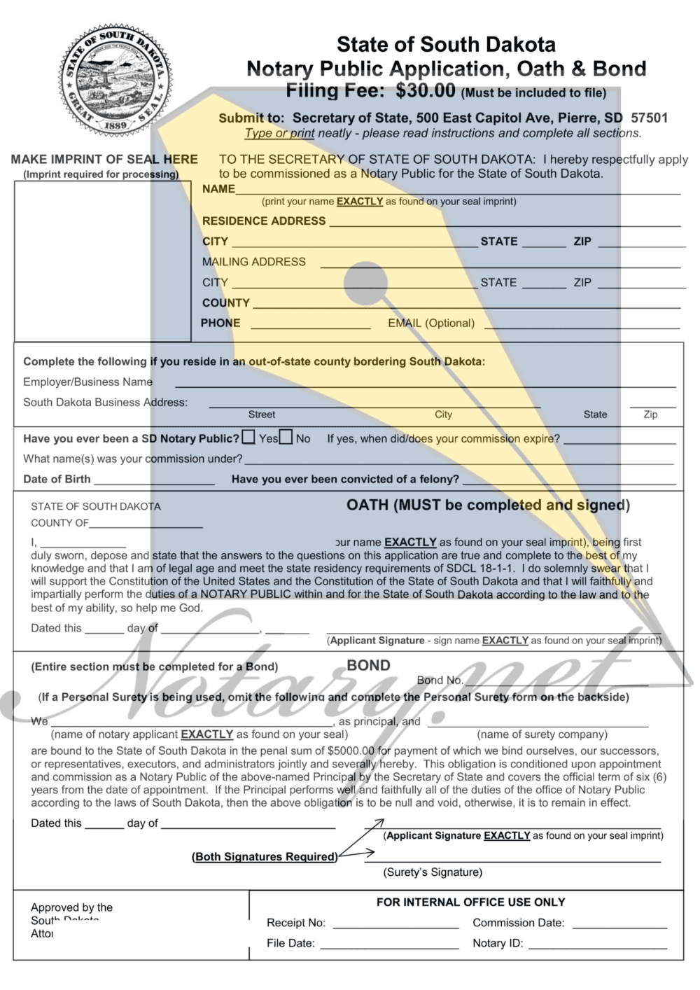 south dakota notary bond