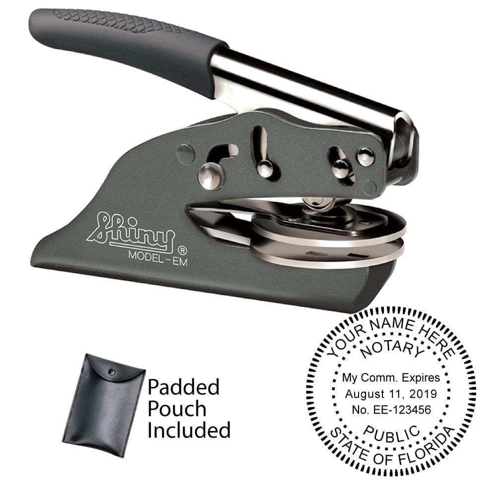 Florida notary seal embosser shiny gray