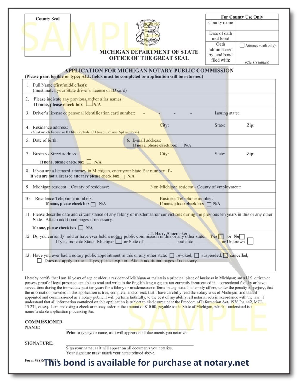 Michigan Notary Application