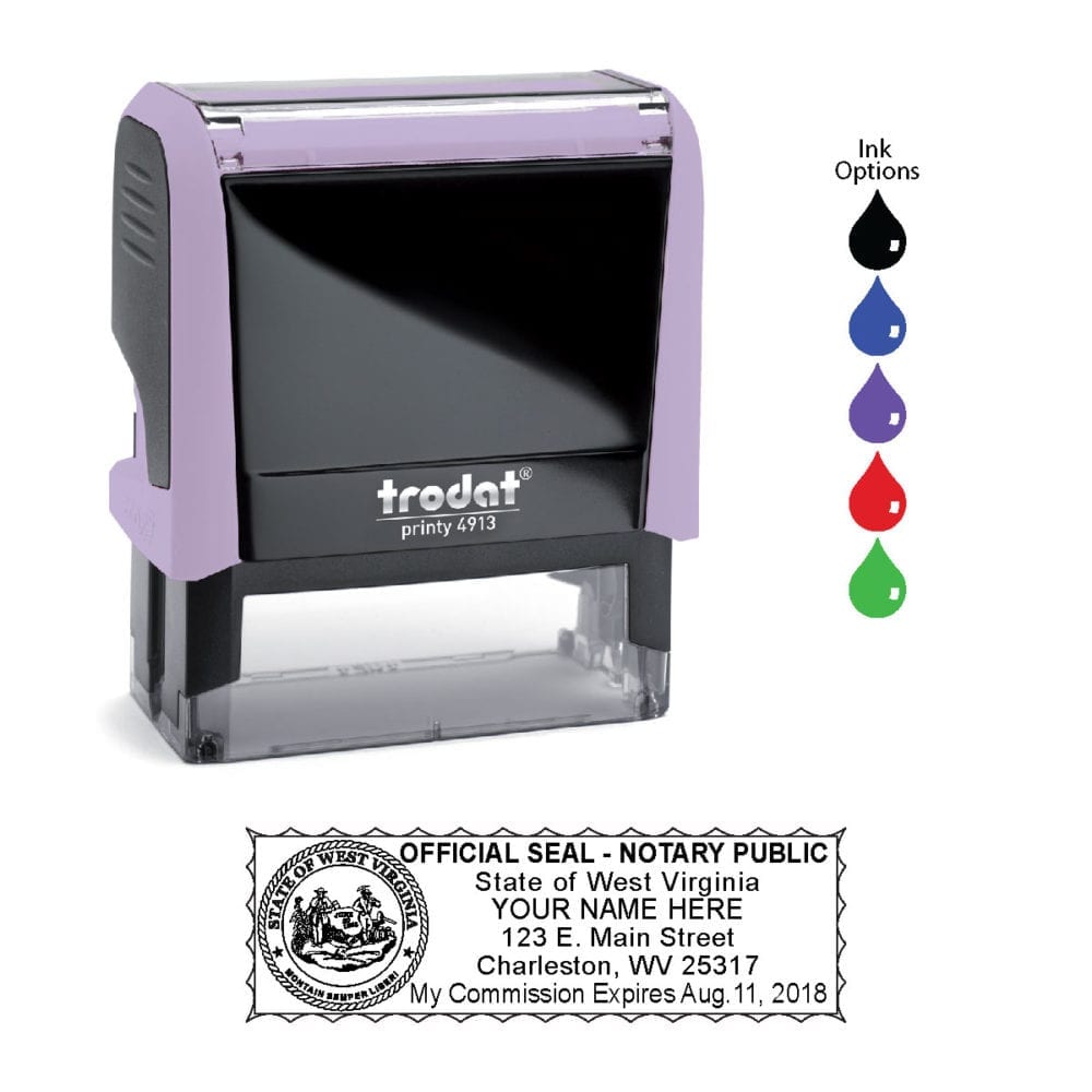 West Virginia Notary Stamp - Trodat 4913 - Lilac